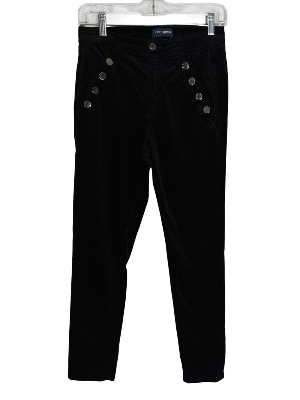 Ramy Brook Cotton Velveteen Helena Skinny Jeans Sailor Buttons Black Size 26 - Picture 7 of 15